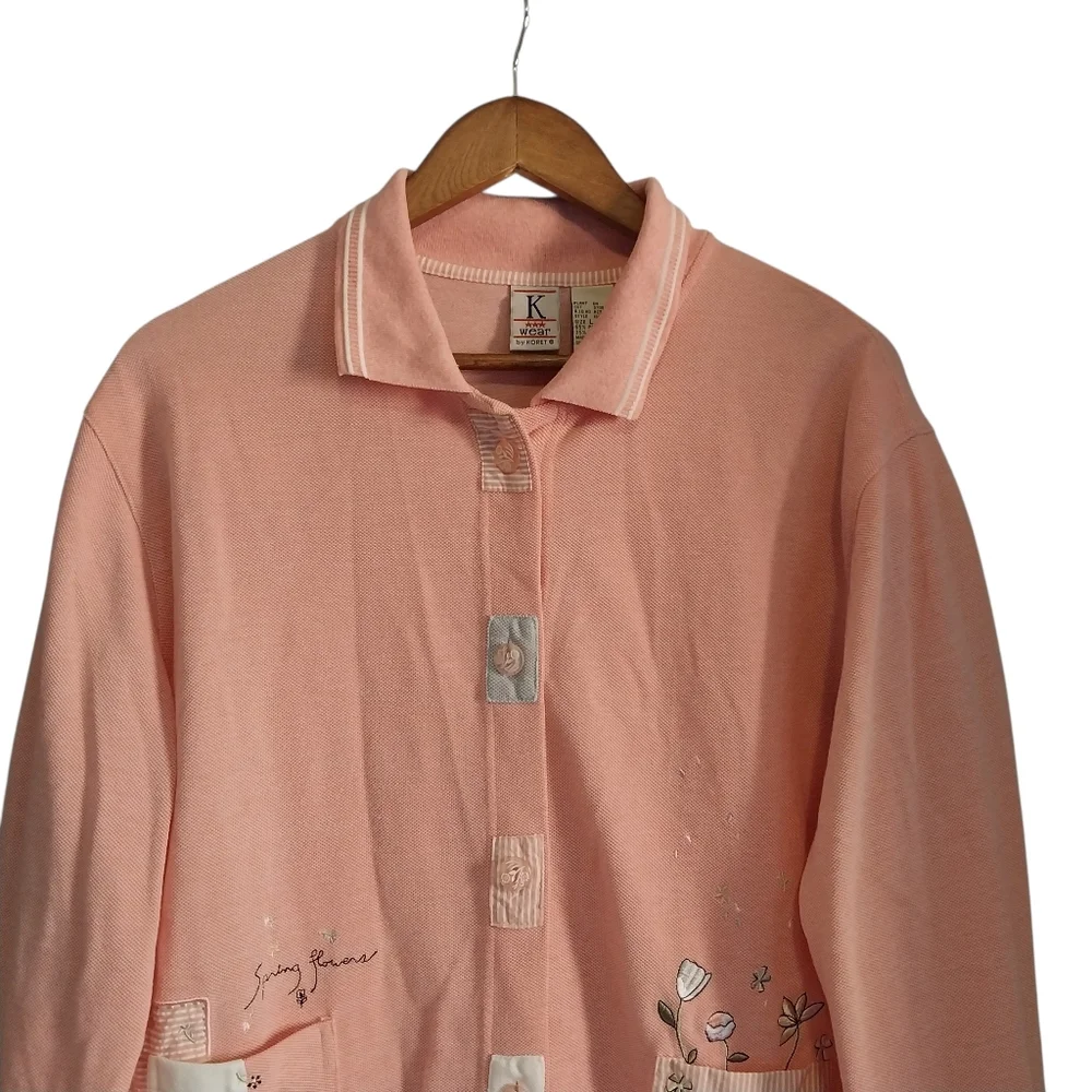 Vintage Koret Size Large Pink Spring Flowers Embroidered Cottagecore Cardigan - Picture 5 of 13